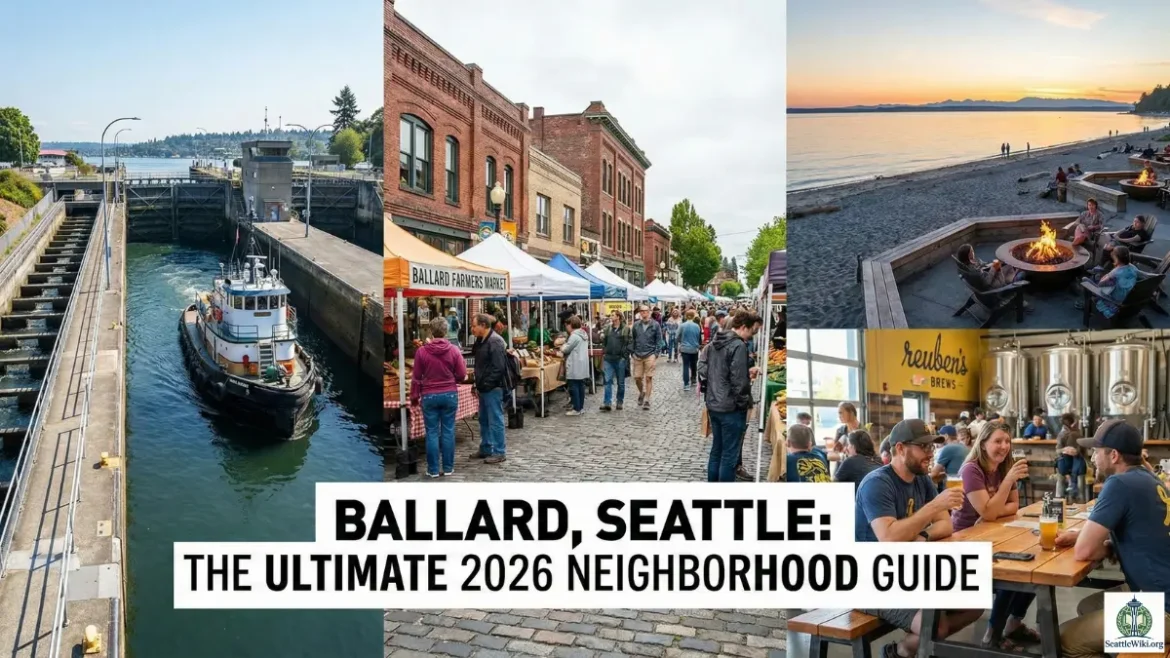 Ballard Seattle, Things to do in Ballard, Ballard Brewery District, Living in Ballard 2026, Ballard, Seattle Neighborhoods, Hiram M. Chittenden Locks, Golden Gardens, Breweries, Farmers Market, Travel Guide, 2026, Ballard Seattle historic sign on market street, Hiram M Chittenden Locks boats passing through, Golden Gardens park beach fire pits, Ballard Farmers Market fresh produce stands, Reuben's Brews taproom exterior, National Nordic Museum architecture, Ballard Avenue cobblestone street, salmon ladder viewing window, sunset over Olympic Mountains from Ballard, map of Ballard brewery district