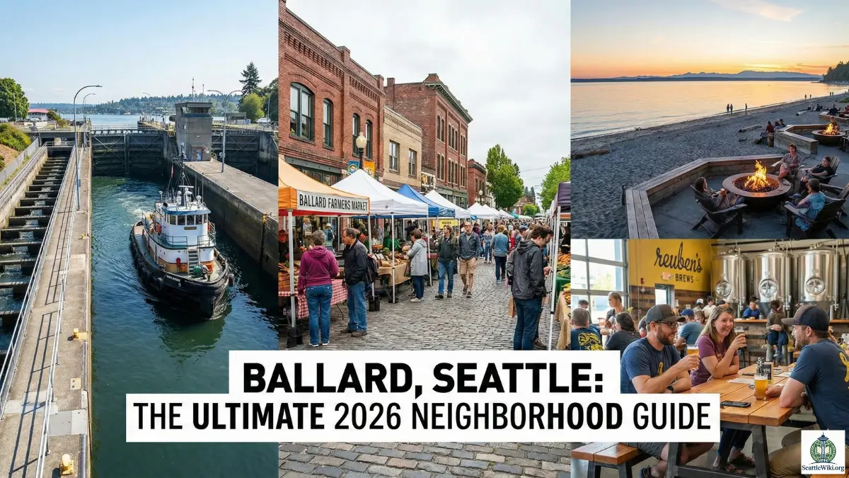 Ballard Seattle, Things to do in Ballard, Ballard Brewery District, Living in Ballard 2026, Ballard, Seattle Neighborhoods, Hiram M. Chittenden Locks, Golden Gardens, Breweries, Farmers Market, Travel Guide, 2026, Ballard Seattle historic sign on market street, Hiram M Chittenden Locks boats passing through, Golden Gardens park beach fire pits, Ballard Farmers Market fresh produce stands, Reuben's Brews taproom exterior, National Nordic Museum architecture, Ballard Avenue cobblestone street, salmon ladder viewing window, sunset over Olympic Mountains from Ballard, map of Ballard brewery district